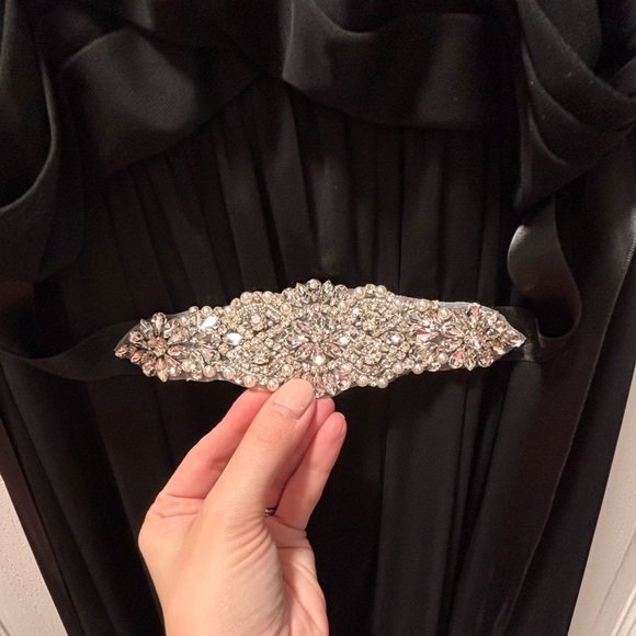 Black Chiffon Dress with Removable Rhinestone Belt - Picture 5 of 5